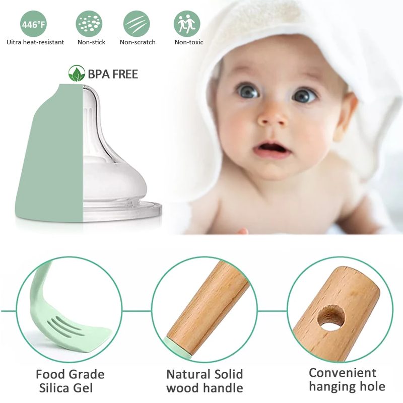 Bộ dụng cụ nấu ăn silicone tay cầm gỗ 4