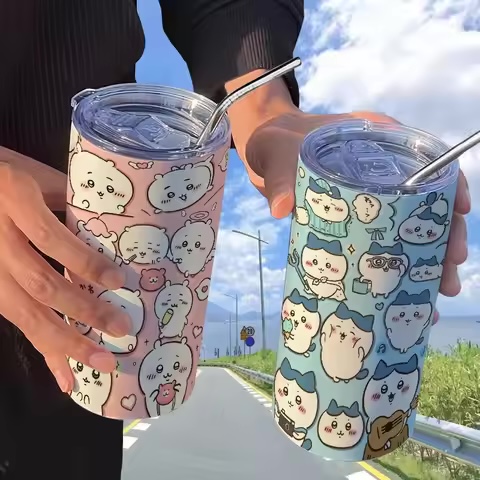 Ly giữ nhiệt hoạt hình kèm ống hút
