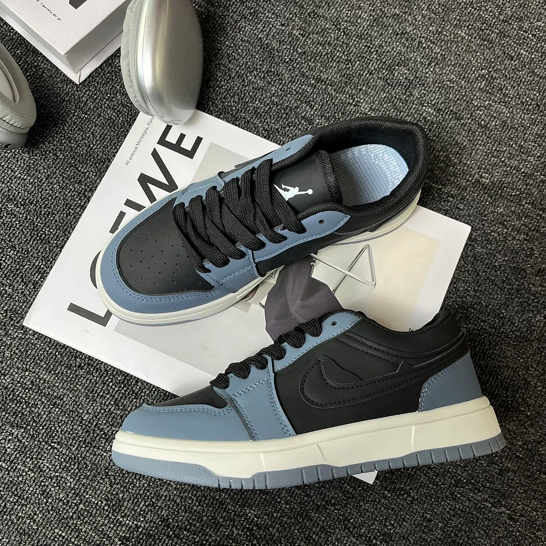 Giày sneaker phối màu xanh nửa đêm, đen obsidian kết hợp xanh khói cổ điển, buộc dây thấp, phong cách đường phố unisex 6