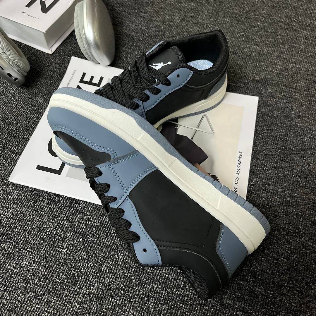 Giày sneaker phối màu xanh nửa đêm, đen obsidian kết hợp xanh khói cổ điển, buộc dây thấp, phong cách đường phố unisex 7