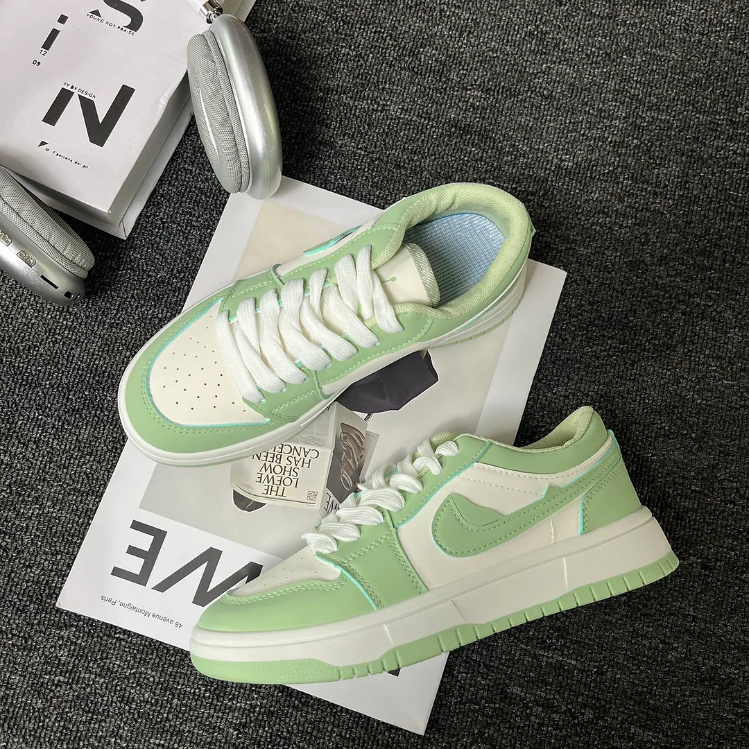 Giày sneaker xanh trắng kem bạc hà, phối màu Macaron tươi mát, cổ thấp buộc dây, phong cách retro unisex 3