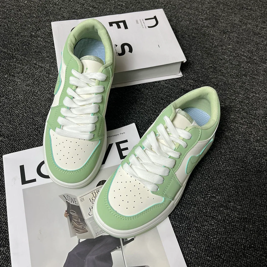 Giày sneaker xanh trắng kem bạc hà, phối màu Macaron tươi mát, cổ thấp buộc dây, phong cách retro unisex 7