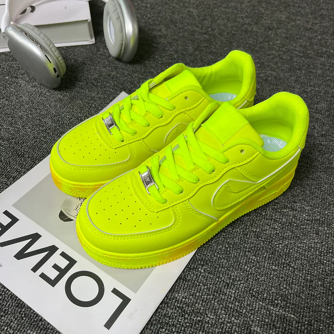 Giày sneaker vàng chanh neon, unisex, dây buộc, phong cách đường phố nổi bật