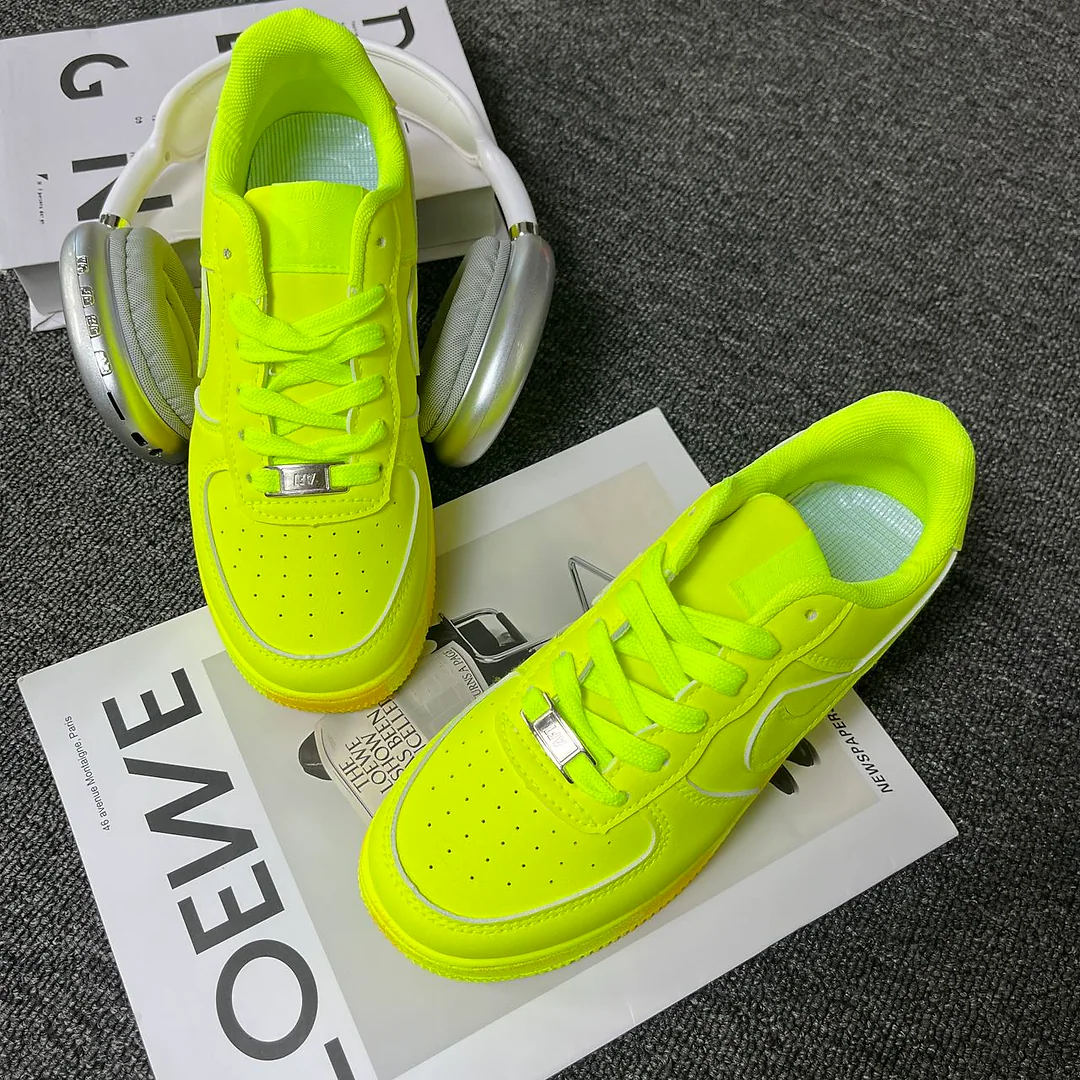 Giày sneaker vàng chanh neon, unisex, dây buộc, phong cách đường phố nổi bật 2