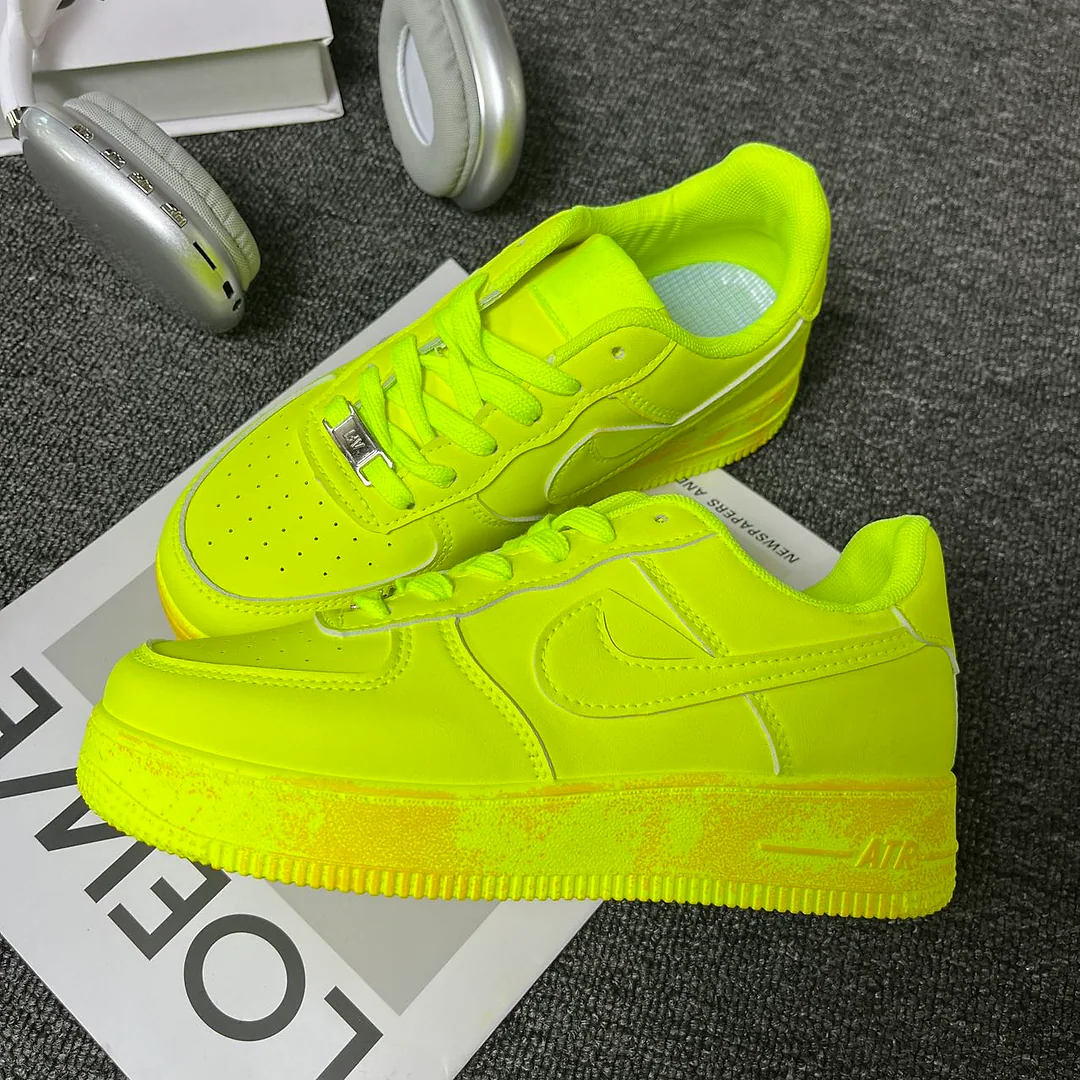 Giày sneaker vàng chanh neon, unisex, dây buộc, phong cách đường phố nổi bật 4