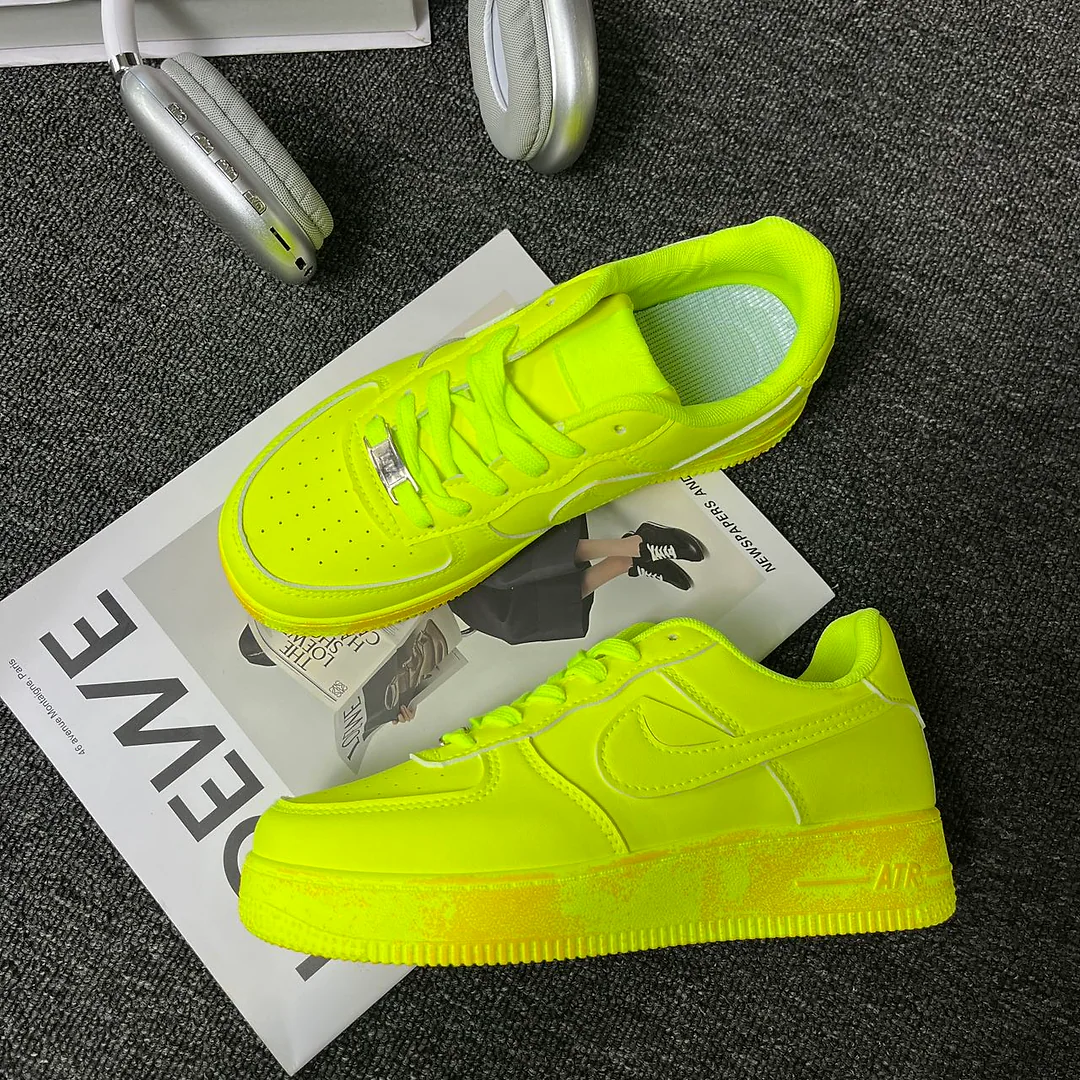 Giày sneaker xanh chanh neon, unisex, cổ thấp, phối màu đen thời trang 4