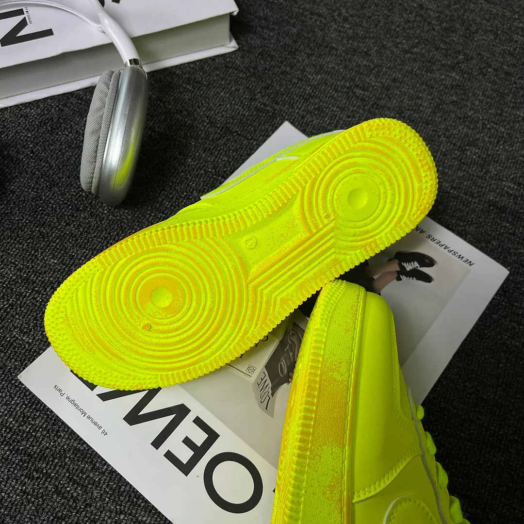 Giày sneaker xanh chanh neon, unisex, cổ thấp, phối màu đen thời trang 5