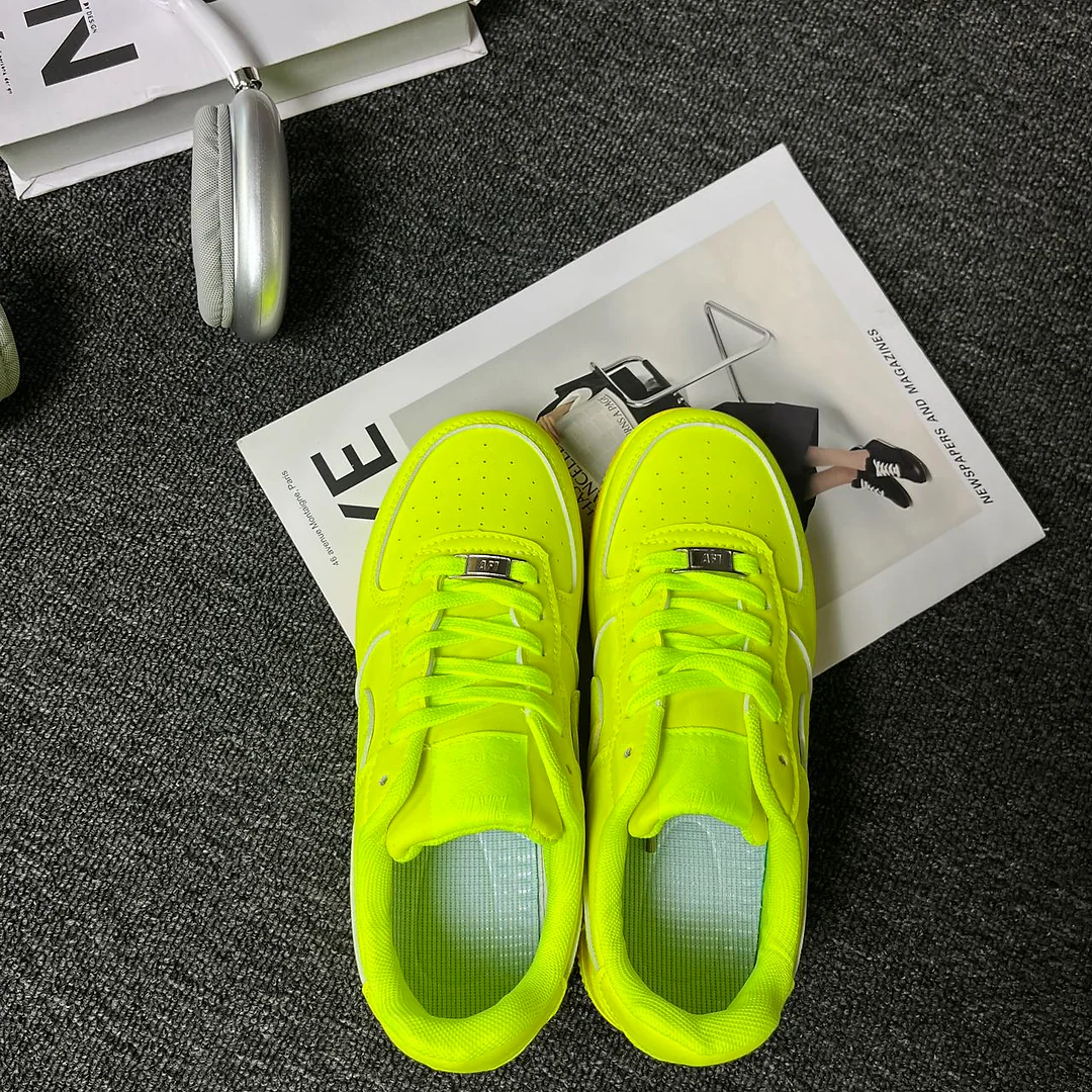 Giày sneaker xanh chanh neon, unisex, cổ thấp, phối màu đen thời trang 6