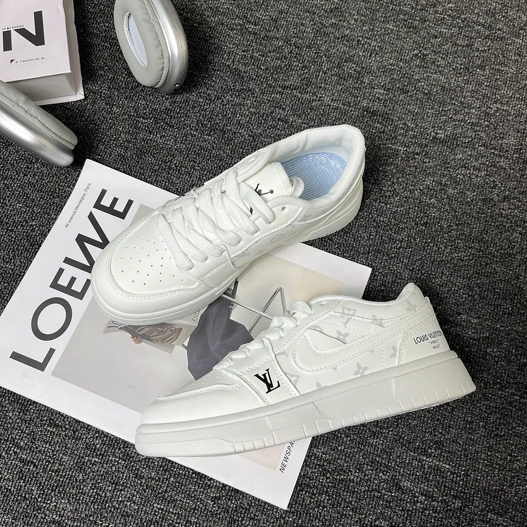 Giày sneaker trắng bạc vân mờ, unisex, cao cấp, cổ thấp, thiết kế ghép họa tiết tinh tế, phong cách streetwear tối giản 2