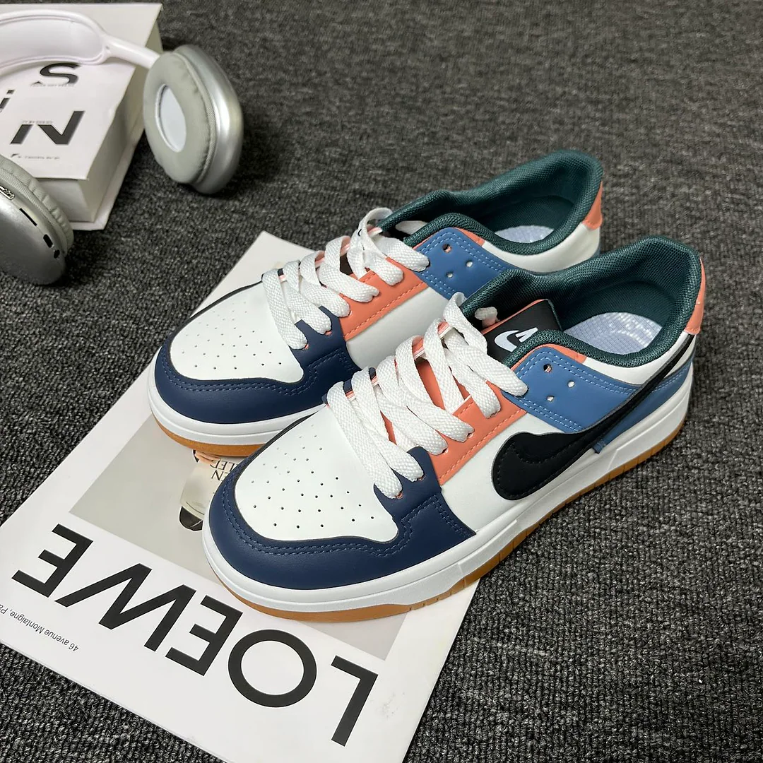 Giày cổ điển phối màu, xanh navy/cam san hô/trắng kem. Unisex, phong cách đường phố 🌊