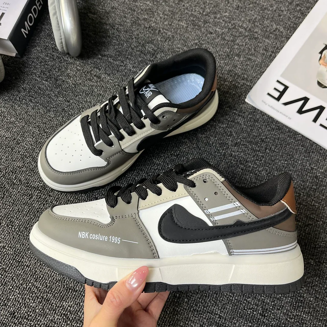 Giày sneaker phối màu xám trắng phong cách retro, unisex, cổ thấp, thiết kế ghép mảng tương phản, đơn giản và dễ phối đồ 4