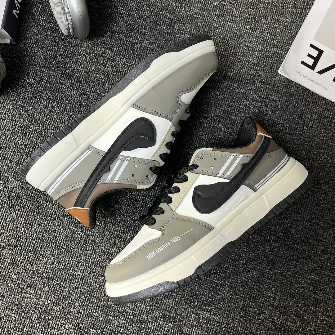Giày sneaker phối màu xám trắng phong cách retro, unisex, cổ thấp, thiết kế ghép mảng tương phản, đơn giản và dễ phối đồ 5