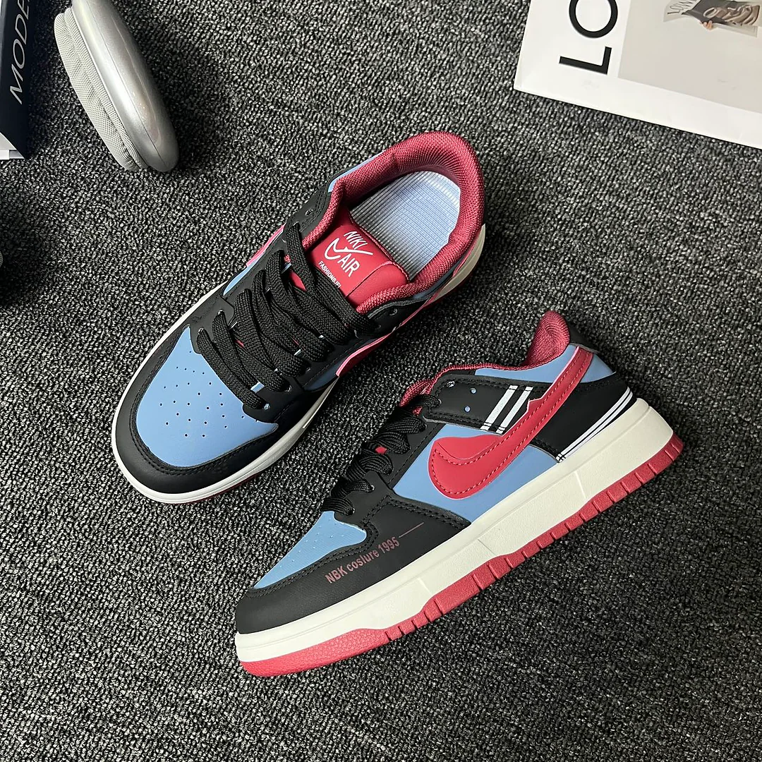 Giày sneaker cổ thấp phong cách retro phối màu xanh dương, đen và đỏ rượu vang - Unisex 2