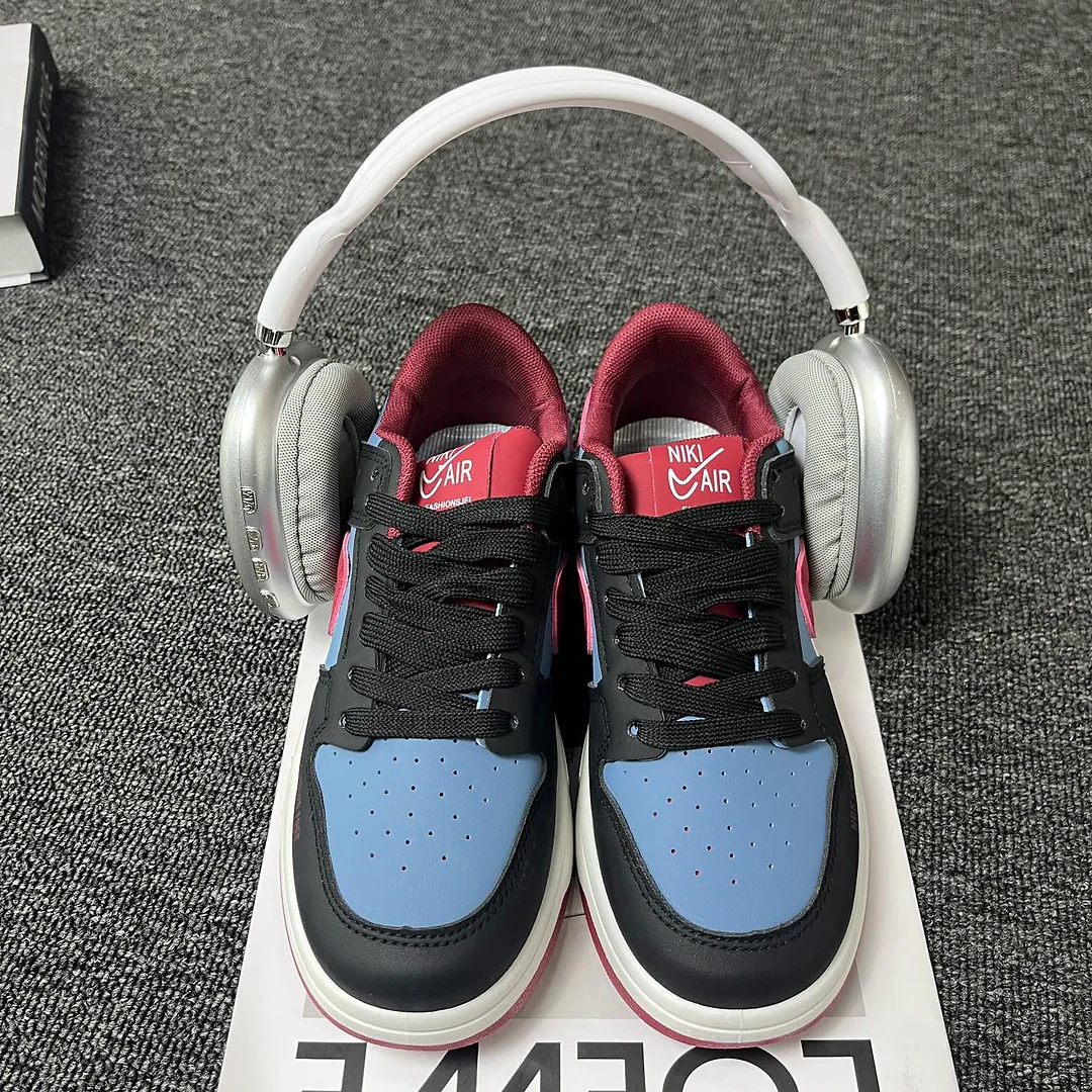Giày sneaker cổ thấp phong cách retro phối màu xanh dương, đen và đỏ rượu vang - Unisex 6