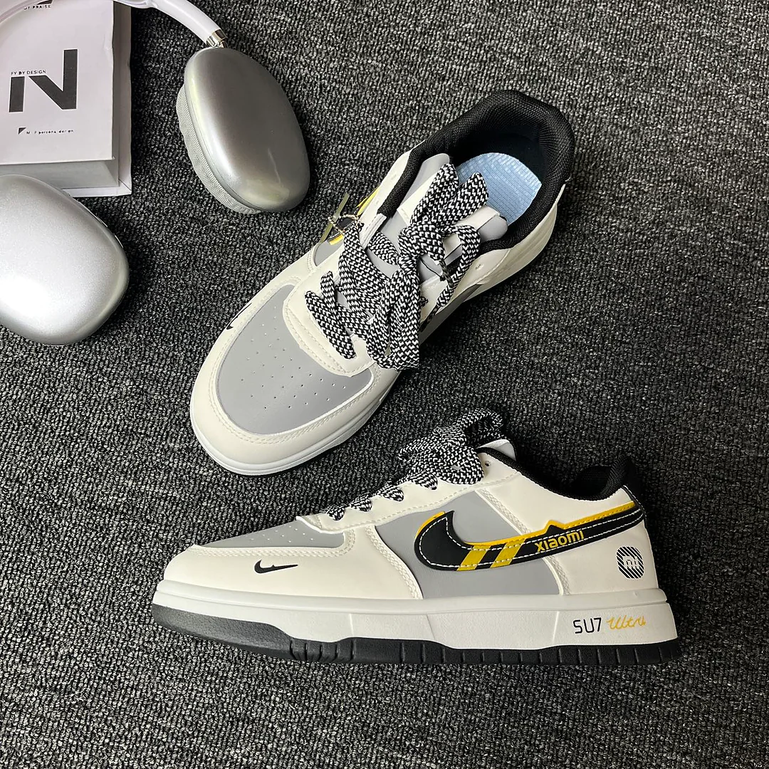 Giày sneaker phối màu xám trắng phong cách retro, unisex, cổ thấp thể thao thường ngày 2